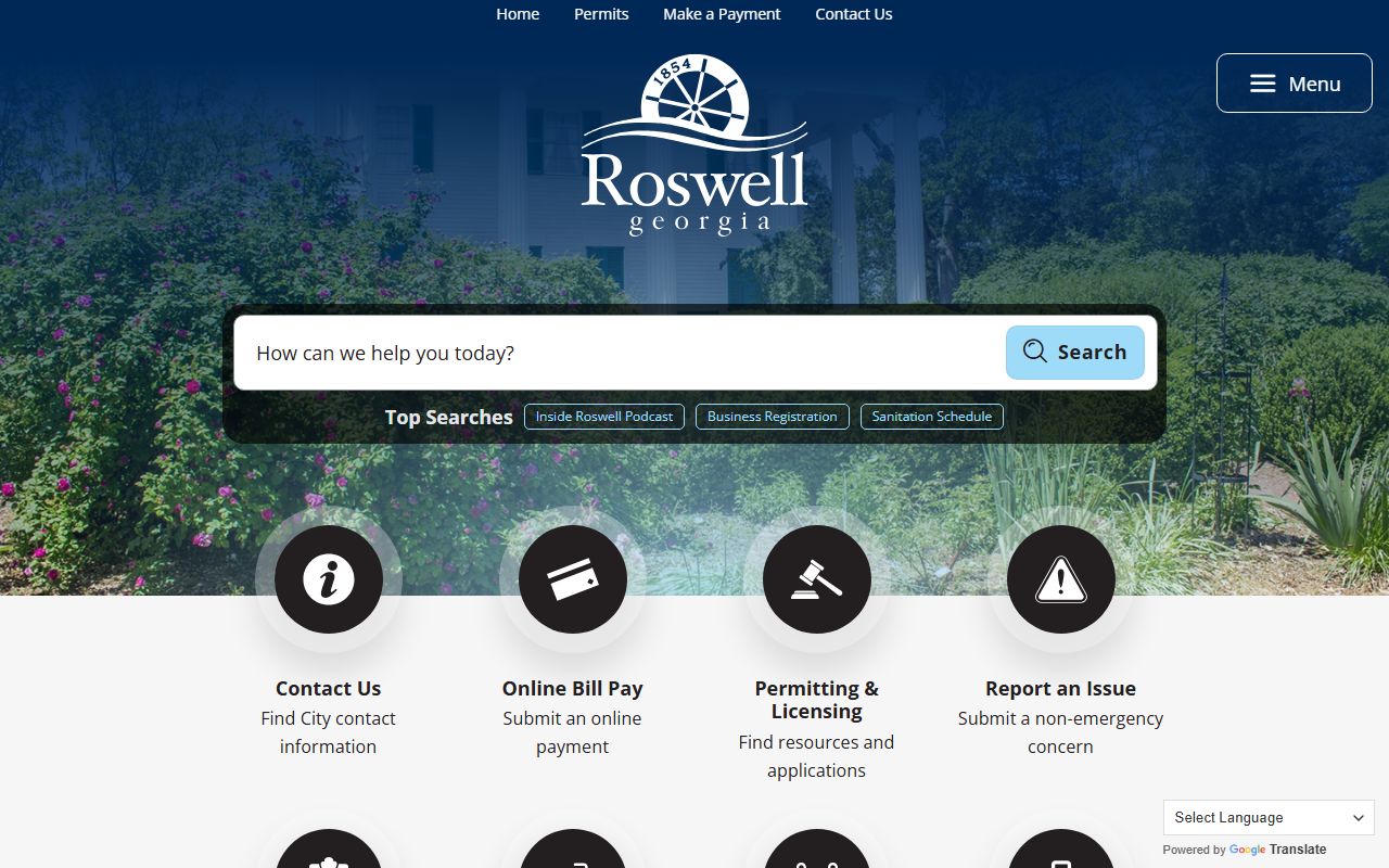 Roswell city website showing police department information and booking report resources