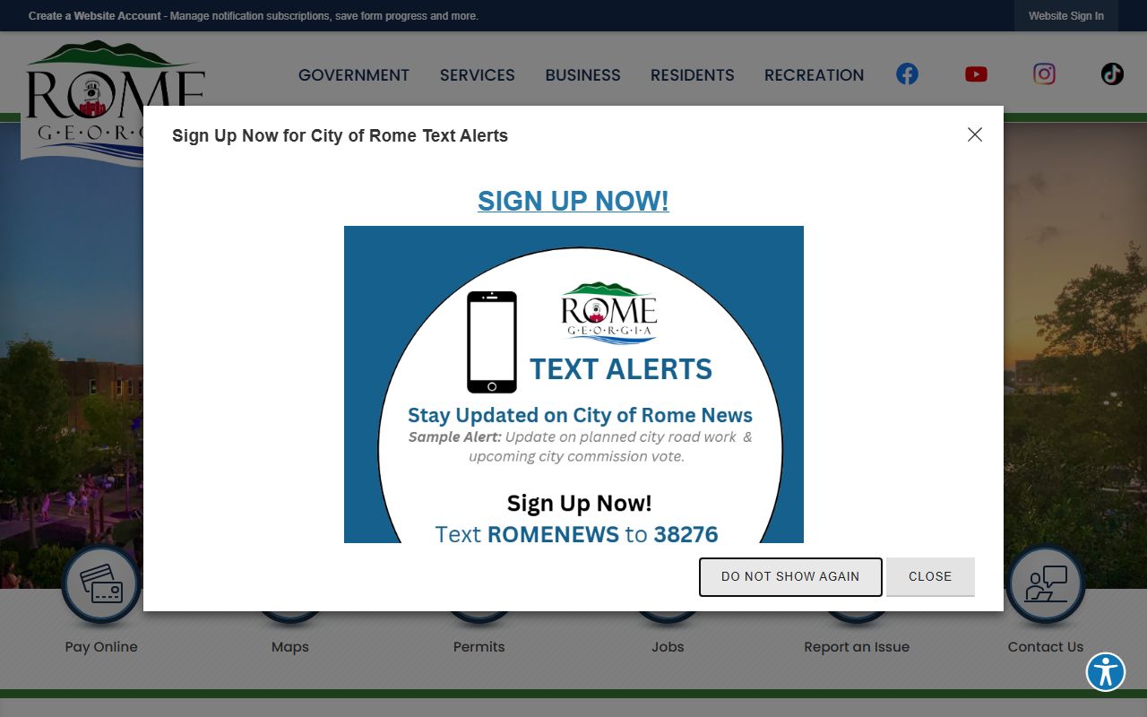 City of Rome Georgia official website showing police and public records information