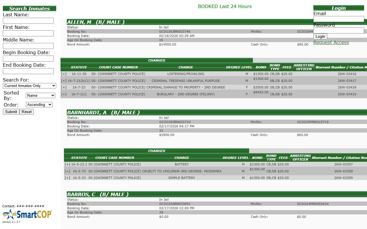 Gwinnett County booking reports inmate search