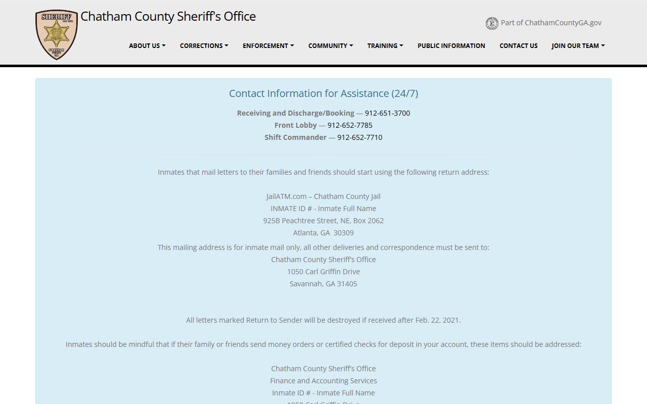Chatham County Sheriff website Savannah Georgia booking reports