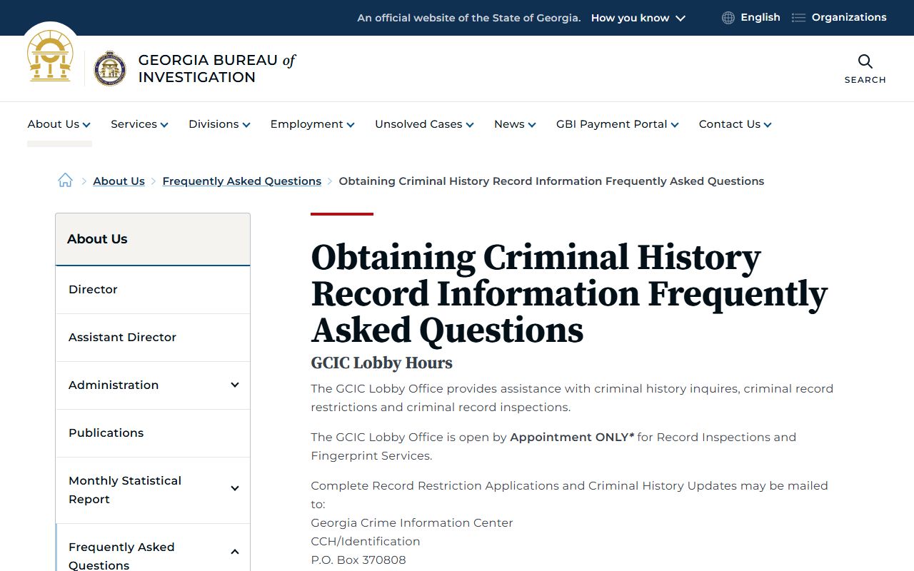 GBI GCIC frequently asked questions about Georgia criminal history records