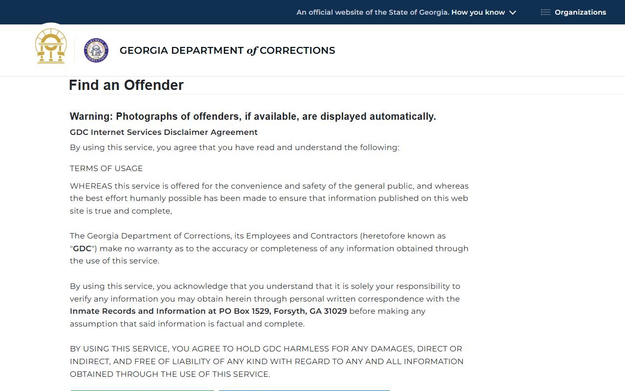 GDC direct offender search database for Georgia state inmates